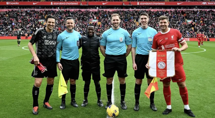 7 Elite Academy UK’s Billy Vaughan is match official in the LFC Legends game at Anfield.